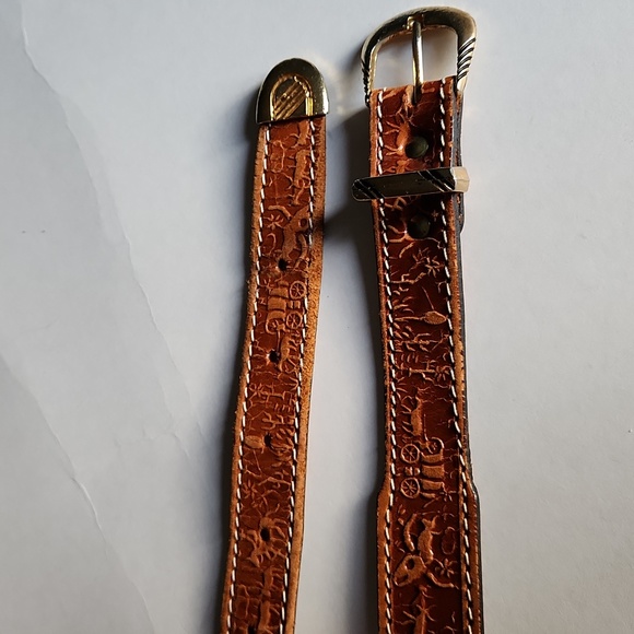 Vintage Accessories - Vintage Tooled Genuine Leather Belt
